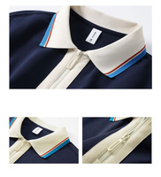 240g Vintage Style Half-Zip Kleurblok Effen Katoen Ademend Machinewasbaar Gebreid Digitaal Geprint Op Maat Gemaakt Korte Shirt Heren