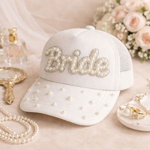 Bridal <b>Shower</b> Gifts Pearl Rhinestone Bride Trucker Hat Bachelorette Party Baseball Cap - Product Image 4
