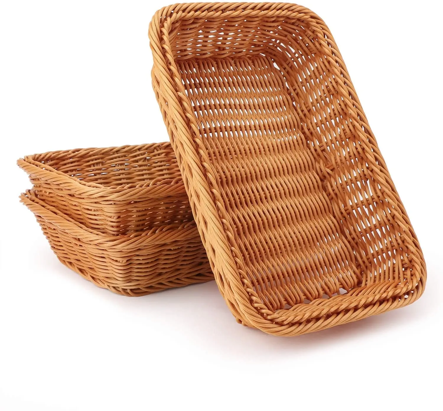 Wholesale handmade PP plastic woven rattan bread basket plastic fruit basket