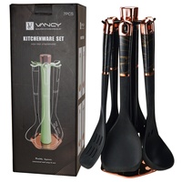 Peralatan Dapur 7-bagian Set Peralatan Masak Gagang Resin Silikon Tahan Suhu Tinggi Bahan Food Grade