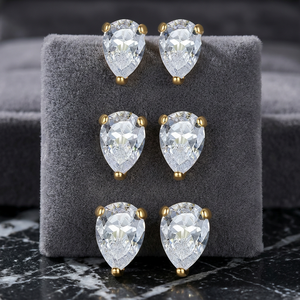 Fashion 925 Sterling <b>Silver</b> 14K Gold Plated Pear Cut Zircon <b>Stud</b> Earrings For Women Wedding Anniversary Party Gift - Product Image 5