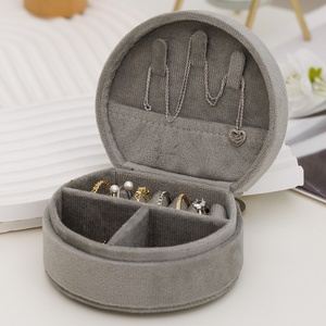 Hot Sale Customized Logo Mini Travel Ring Necklace Jewelry <b>Box</b> with Handle New Style <b>Earring</b> Storage Velvet Button Closure - Product Image 3