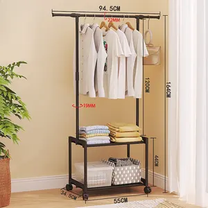 Perchero Metálico de Tres Niveles con Doble Almacenamiento, Perchero Multifuncional Tres en Uno con Ruedas para Sala de Estar - Product Image 3