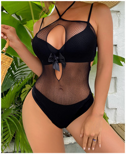 Haut <span class=keywords><strong>de</strong></span> bikini en résille pour femme <span class=keywords><strong>Maillot</strong></span> <span class=keywords><strong>de</strong></span> <span class=keywords><strong>bain</strong></span> sexy à découpes Body en maille une pièce Vêtements <span class=keywords><strong>de</strong></span> plage d'été - Product Image 2