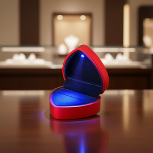 Boîte à bijoux LED en forme de cœur avec lumière bleue pour le rangement et la présentation de bagues, bracelets et pendentifs, logo personnalisé, matériau papier, Valenti - Product Image 2