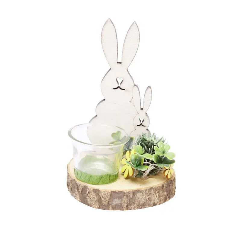 Wooden Natural Candle Holder Creative Wooden Rabbit Glass Cup Candlestick Festival Home Decor