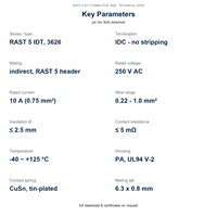 Connecteur RAST 5 IDT Série 3626, 2-12 pôles, connecteur fil-carte à isolation par déplacement, pas de 5,0 mm, DIN 46244, connecteur à languettes