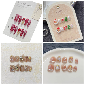 Navidad 10 Uds <span class=keywords><strong>uñas</strong></span> <span class=keywords><strong>postizas</strong></span> <span class=keywords><strong>de</strong></span> lujo Venta caliente francés hecho a mano acrílico Prensa en <span class=keywords><strong>uñas</strong></span> artificiales reutilizables para niñas - Product Image 4