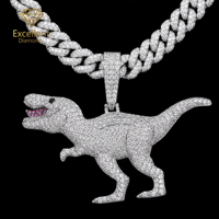 Colgante de Dinosaurio de Plata 925 con Moissanita Iced Out, Superventas, para Hombres y Mujeres, Estilo Hip Hop, Ropa Urbana, Atuendos Diarios y Eventos Musicales