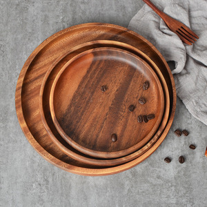 Wooden Serving Tray Set <b>Round</b> Natural <b>Walnut</b> Finish Coffee <b>Table</b> <b>Dining</b> Plate For Home Kitchen Use - Product Image 1