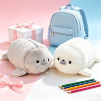 Nouvel Arrivage OEM ODM Trousse à Crayons et Sac de Papeterie en Peluche Licenciée, Motif Phoque Bicolore en Position Allongée, Mignonne Poupée en Peluche