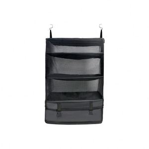 Black Mesh Hanging <b>Storage</b> Organizer With 3 Pockets And Zippered Bottom For Closet Or Wardrobe Use - Product Image 1