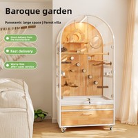 Cage à oiseaux en bois massif de luxe pour villa, verre transparent spécial anti-éclaboussures, fermeture à bouton, ne fait pas de meubles pour animaux de compagnie