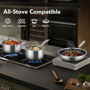 11 Parça Mutfak İndüksiyon Yapışmaz Tencere ve Tava Seti Wok Seti Üç Katmanlı 304/316 Paslanmaz Çelik Petek Desenli Tencere Seti Kapaklı - Product Image 4