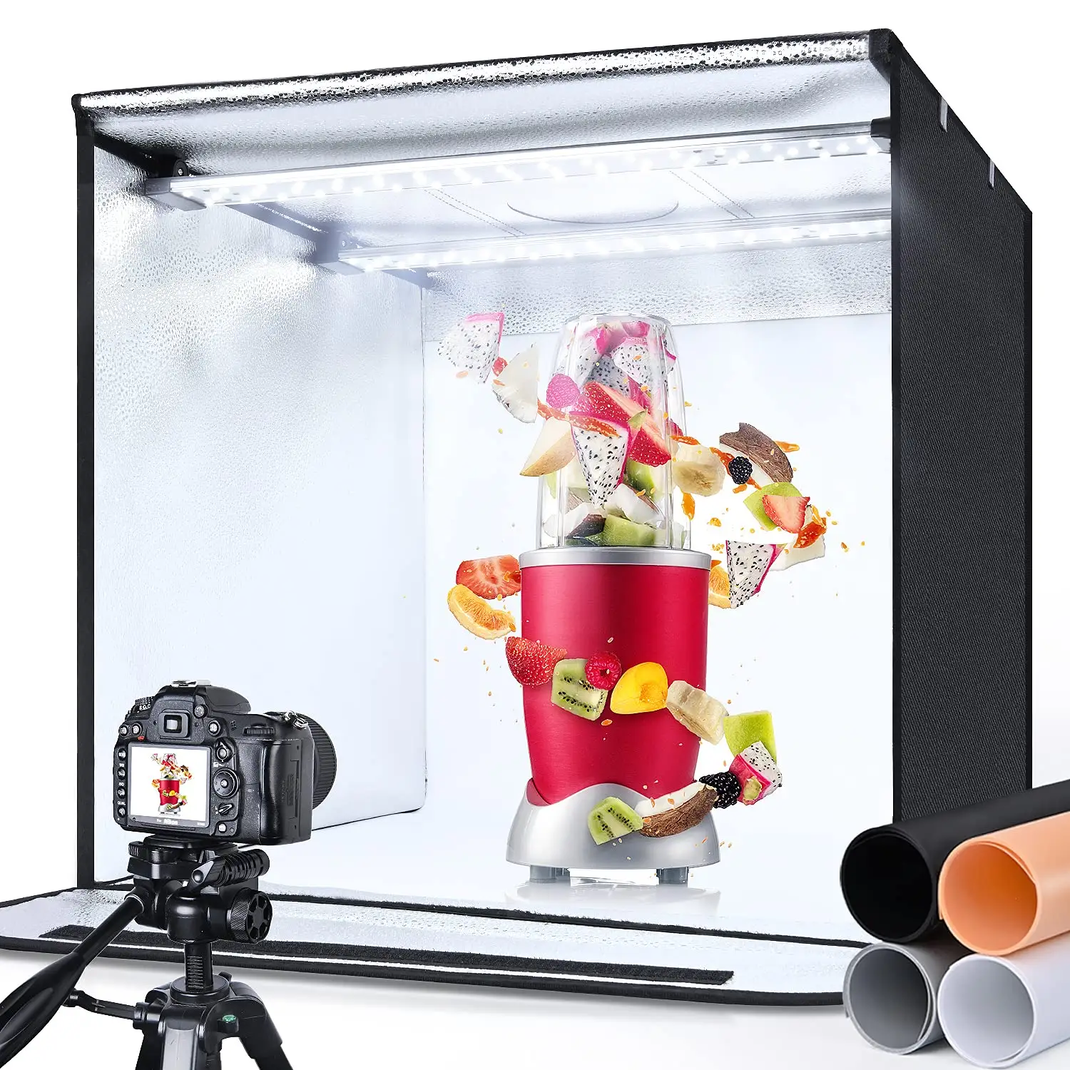 Kotak lampu foto portabel Studio foto, cahaya lembut LED 40 50 60 70 cm dengan 6 tas latar belakang