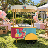 Chariot à desserts coloré avec auvent et corps nervuré pour la présentation de glaces et de bâtonnets glacés, idéal pour les mariages, les anniversaires et les événements