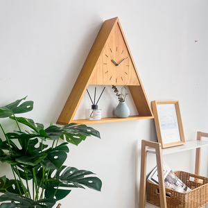 Orologio da Parete Multifunzionale Moderno in Legno, Silenzioso, con Display a Lancette <span class=keywords><strong>e</strong></span> Mensola per Decorazione Soggiorno - Product Image 2