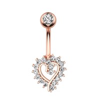 CRYSPURE 14g Piercings de nombril en acier inoxydable pour femmes, opale CZ cœur or rose, bijoux élégants pour piercing de nombril, vente en gros OEM