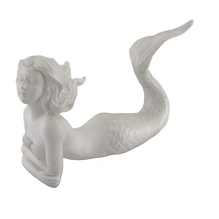 Sirène blanche en céramique de résine, Statue de belle queue, 24 pouces