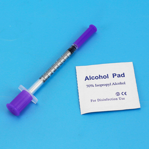 Seringues jetables violettes avec tampons pré-imprégnés d'alcool assortis 0,3 ml/0,5 ml/1,0 ml Aiguille 29G-32G Longueur 6 mm/8 mm/13 mm U-100 Écologiques EO - Product Image 5