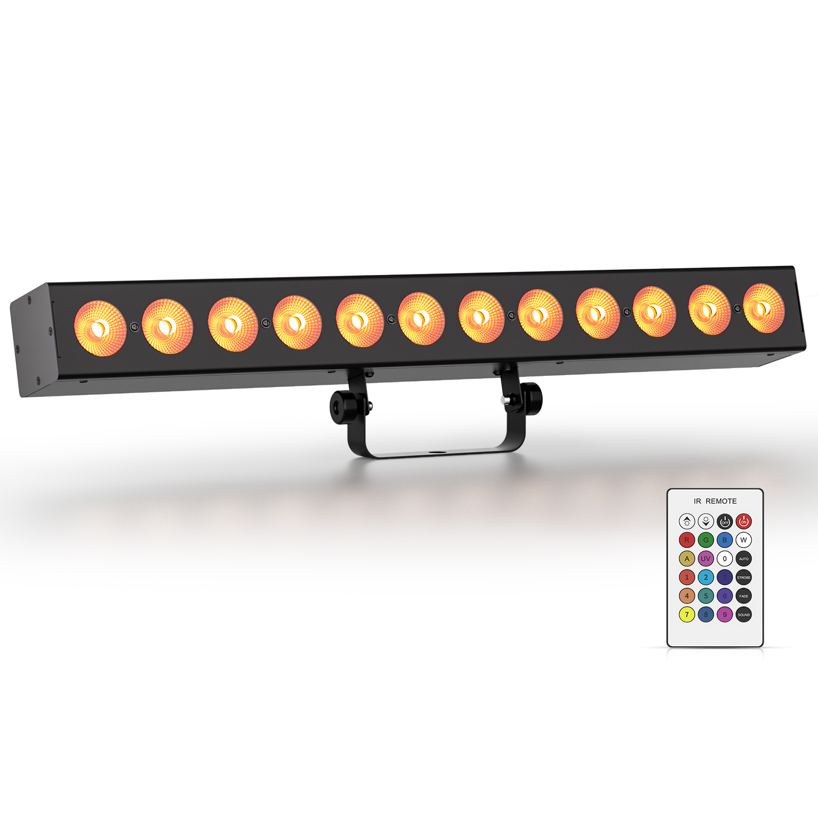 UKING 72W Rechargeable Stage Light Bar 12X6W LED 6in1 RGBWA+UV Strobe Effect Wall Wash Light With Remote Control