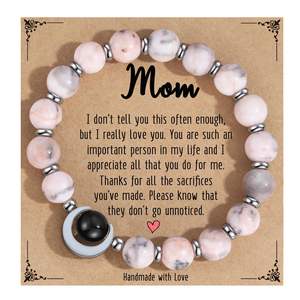 Bracelets de lune en pierre naturelle délicate cadeau de fête des mères pendentif coeur en pierre de zèbre rose bracelet de carte bijoux pour maman - Product Image 5