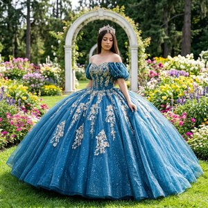 Robes de Quinceañera bleu roi Lsmu180 avec appliques en dentelle et tulle, Vestidos de 15 Anos, pour fête d'anniversaire et Sweet 16, Jancember - Product Image 1