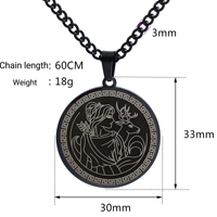 Titane acier ancien grec olympien douze principaux dieux chasse déesse Artemis collier pendentif circulaire
