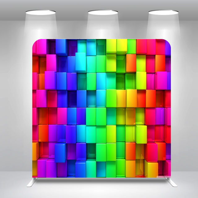 Rainbow Cubes 8x8ft 10x8ft 10x10ft Birthday Straight Pillow Case Photo Booth Backdrop Cover
