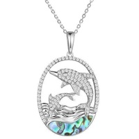 Collier Hawaïen en Argent Sterling 925 avec Coquillage Naturel, Bijou Vie Marine, Incrustation de Coquille d'Abalone, Pendentif Raie Manta