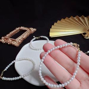 Cadena de Perlas Redondas de 4-5 mm para Niñas, Pulsera de Perlas Pequeñas Fresca y Elegante, Pulseras de Eslabones Finos Delgadas y Delicadas - Product Image 5