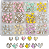 12 compartiments de décorations pour ongles en résine assortie, avec motifs bonbons, cristaux, nœuds, imprimé léopard, cœurs d'amour, strass et pierres précieuses de luxe, pour manucure DIY et salon