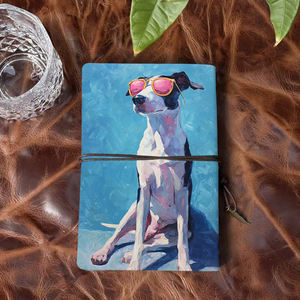 Cahier A6 fait à la main Design vintage fermeture à cravate 160 pages doux <span class=keywords><strong>cadeau</strong></span> d'anniversaire pour <span class=keywords><strong>filleul</strong></span> 16 ans + avec chien portant rose Ti - Product Image 3
