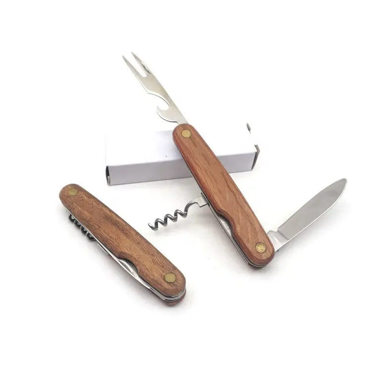 Multi function knife outdoor camping tool detachable fork knife multi pocket knife wood handle