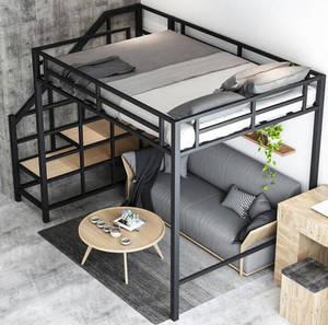<span class=keywords><strong>Lit</strong></span> mezzanine personnalisé <span class=keywords><strong>adulte</strong></span> pleine grandeur en métal design moderne appartement en métal cadre de <span class=keywords><strong>lit</strong></span> queen en métal chambre à coucher lits surélevés en métal - Product Image 3