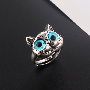 Anillo de Gato Regordete con Ojos Azules, Joyería Unisex con Forma de Animal, Regalo - Product Image 2