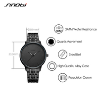 SINOBI classique hommes Quartz montre d'affaires étanche noir placage hommes vente chaude russe prêt bateau bracelet en acier inoxydable