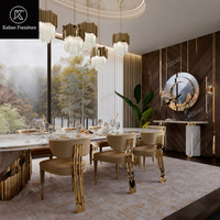 Ensemble de table à manger italienne moderne de luxe pour 10 personnes, table ovale en marbre avec base en acier inoxydable doré, chaises de salle à manger
