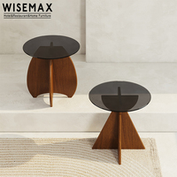 WISEMAX FURNITURE Table basse en bois avec plateau en verre au design nordique unique, table d'appoint en bois haut de gamme pour la maison, le café, l'hôtel, table ronde