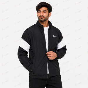 <b>Men's</b> <b>Black</b> Color Block Hooded Collar Zip-Up Waterproof Breathable <b>Windbreaker</b> Jacket Pockets Sporty Winter Outerwear - Product Image 3