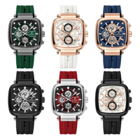 Montre Chronographe Carrée Acrylique 3 Yeux Homme Bracelet Silicone Calendrier Complet Sport Luxe Étanche Boucle Sur Mesure