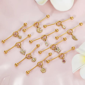 Großhandel Edelstahl Gold Piercing Bars Industrie 14G 38Mm Schlange Schmetterling Mond Ohr Piercing Schmuck - Product Image 2