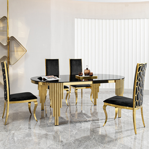 Hình Bầu Dục Silla De Comedor Hiện Đại Sang Trọng Vàng Thép Không Gỉ Và Kính Màu Đen Bàn Ăn Đặt 4 Nhung Ghế - Product Image 2