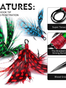 Amo Triplo in Acciaio ad Alto Tenore di Carbonio con Scanalatura per il Sangue e Punte Appuntite per la Pesca con Esche Artificiali, per Persico, Pesca sul Ghiaccio e da Barca - Product Image 3