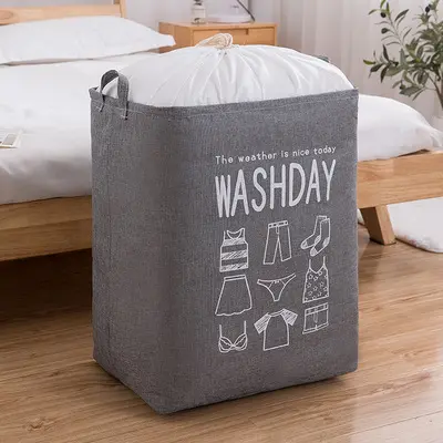 Large Waterproof Collapsible Cotton and Linen Laundry Basket Storage Bags Dustproof Dirty Clothes Basket for home