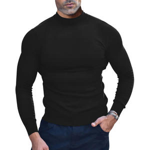 Camiseta de manga larga de lana de color liso para hombre, ajuste ceñido, cuello semicircular, capa base, para otoño e invierno, transfronteriza - Product Image 1