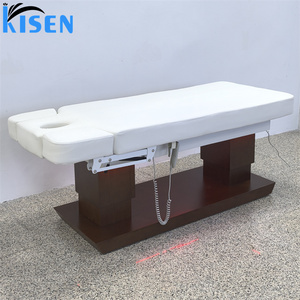 Kisen Multifunctional 4 Motor Electric Beauty Bed With Wooden Base LED Light Adjustable Armrests Customized Color and Plug - Product Image 3