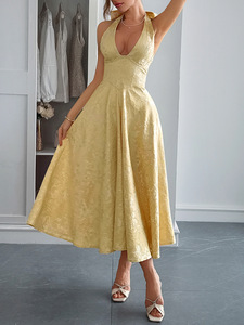 T-0732 Nuovo Arrivo <span class=keywords><strong>Abito</strong></span> Lungo da Donna Sexy con Scollo a V Senza Maniche, Vestito da Festa Aderente con Pieghe a Linea A - Product Image 3