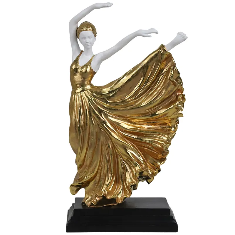 Redeco Resin Art Lady Figure Home Decorative Accents New Product Golden Dance Girls Statue