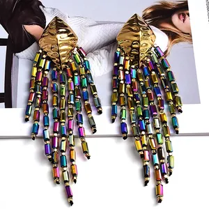 Kaimei High-Quality Colorful Jewelry Accessories For Women Wholesale Statement Handmade Long beaded Chain Earrings